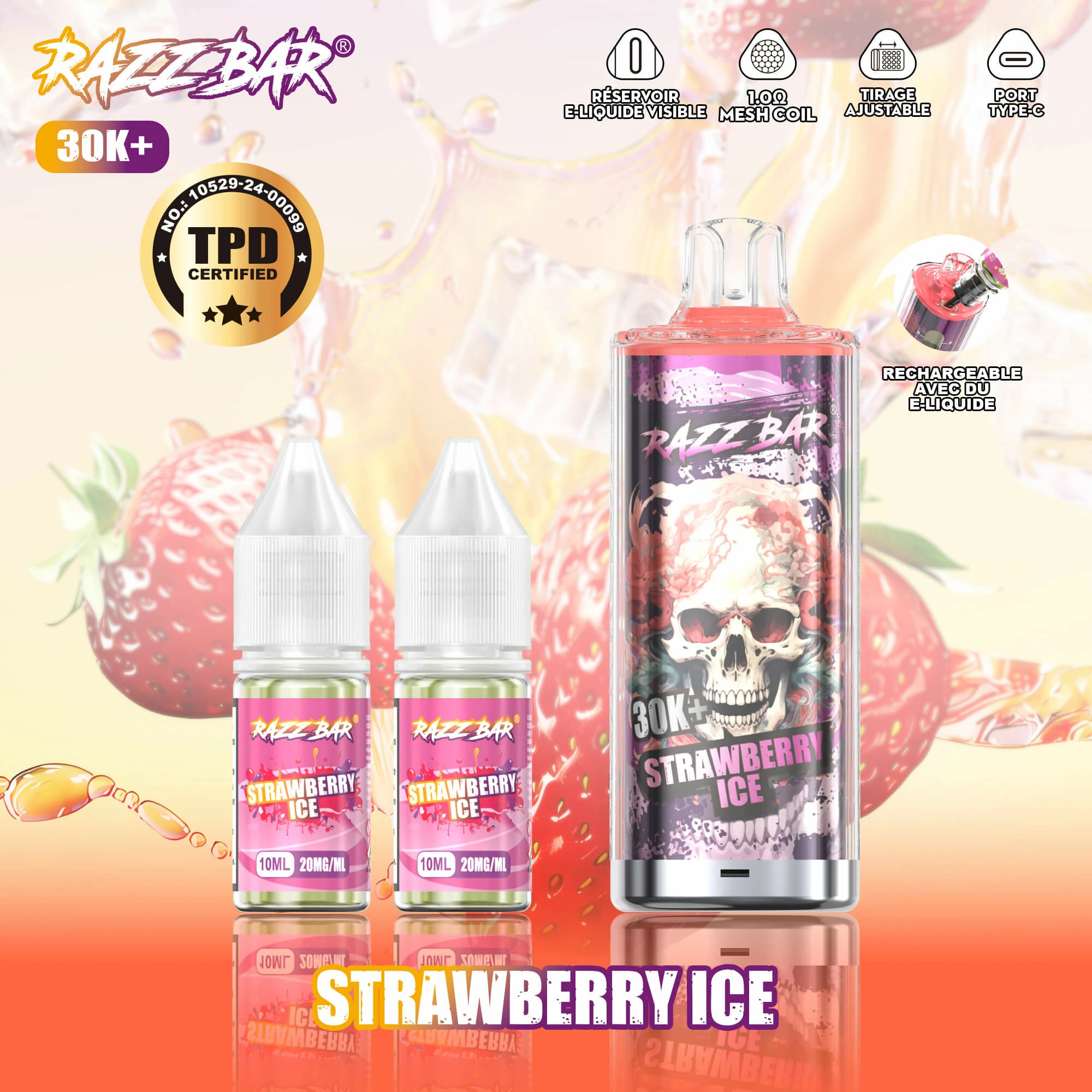 Razz Bar 30,000パフ TPD 20mL + 2mL 使い捨てベイプ