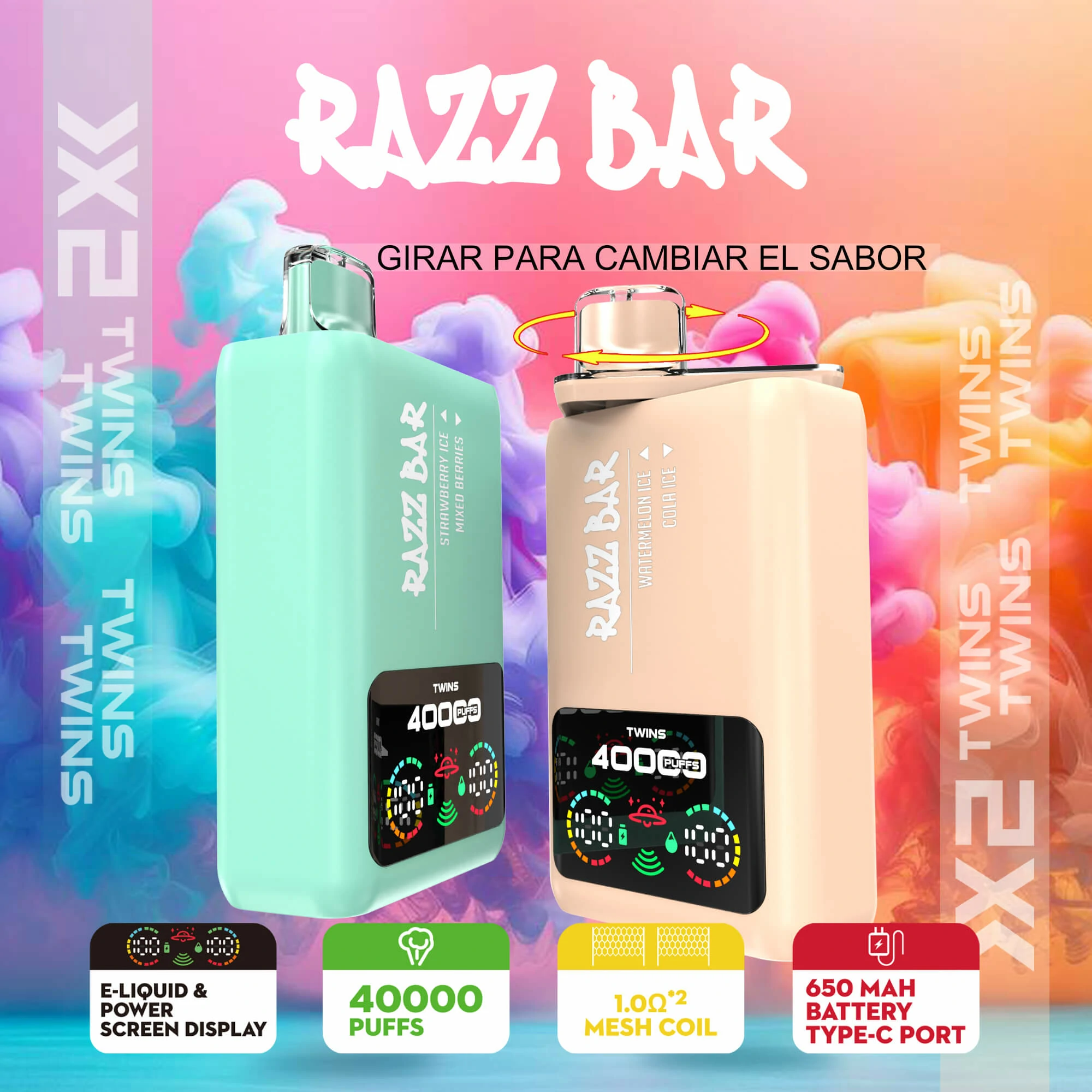 Razz Bar 40,000パフ Dual Tank 使い捨てベイプ