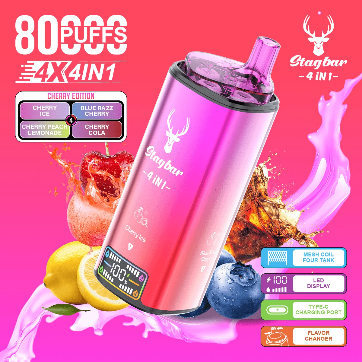 Stag Bar 80,000パフ 4-in-1 使い捨てベイプ