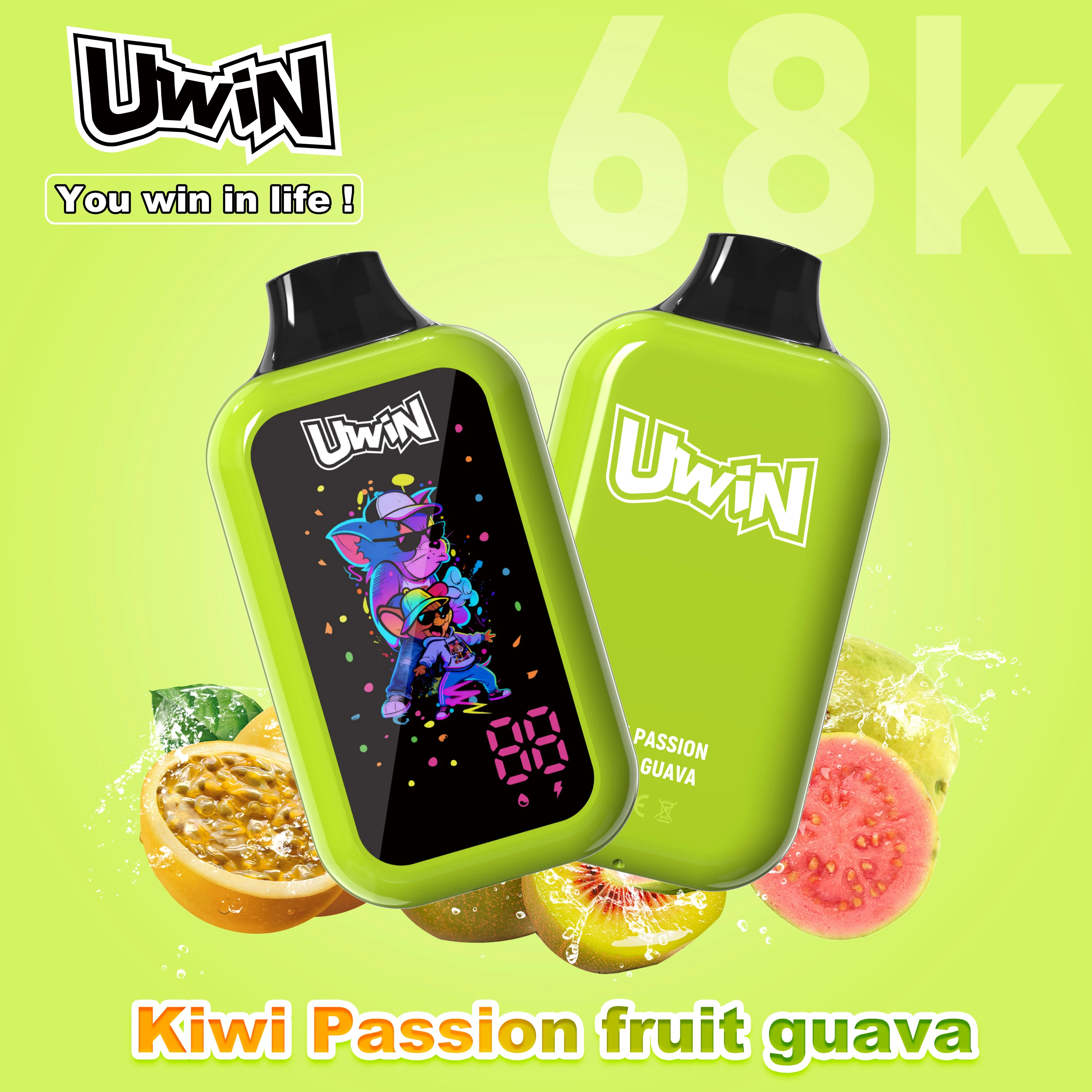UWIN 68,000パフ デジタルボックス型使い捨てベイプ