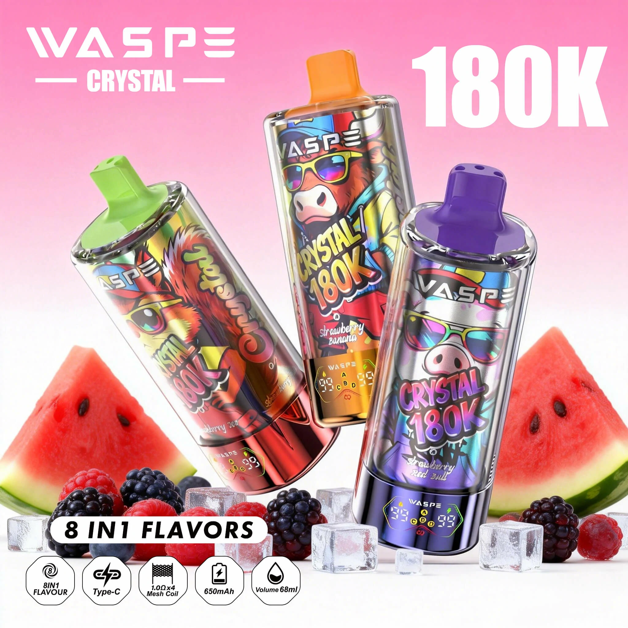 „Waspe“ 180.000 Züge Crystal 8-in-1 Einweg-E-Zigarette